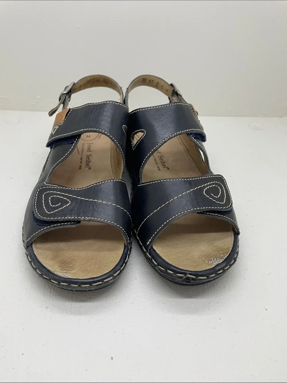 Josef Seibel Navy Leather Adjustable Slingback Sandals